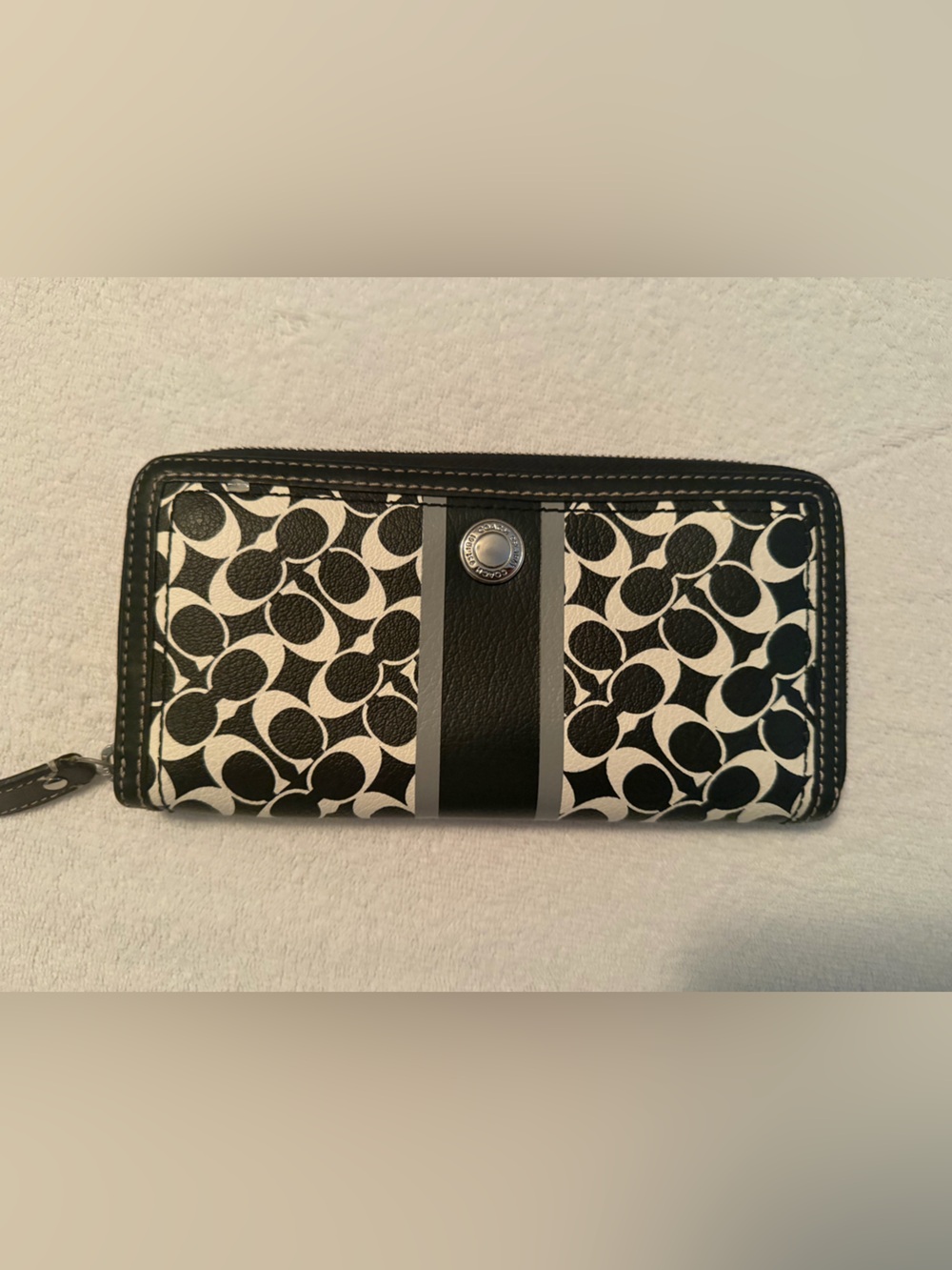 Coach Black & White Signature Zip Around Wallet